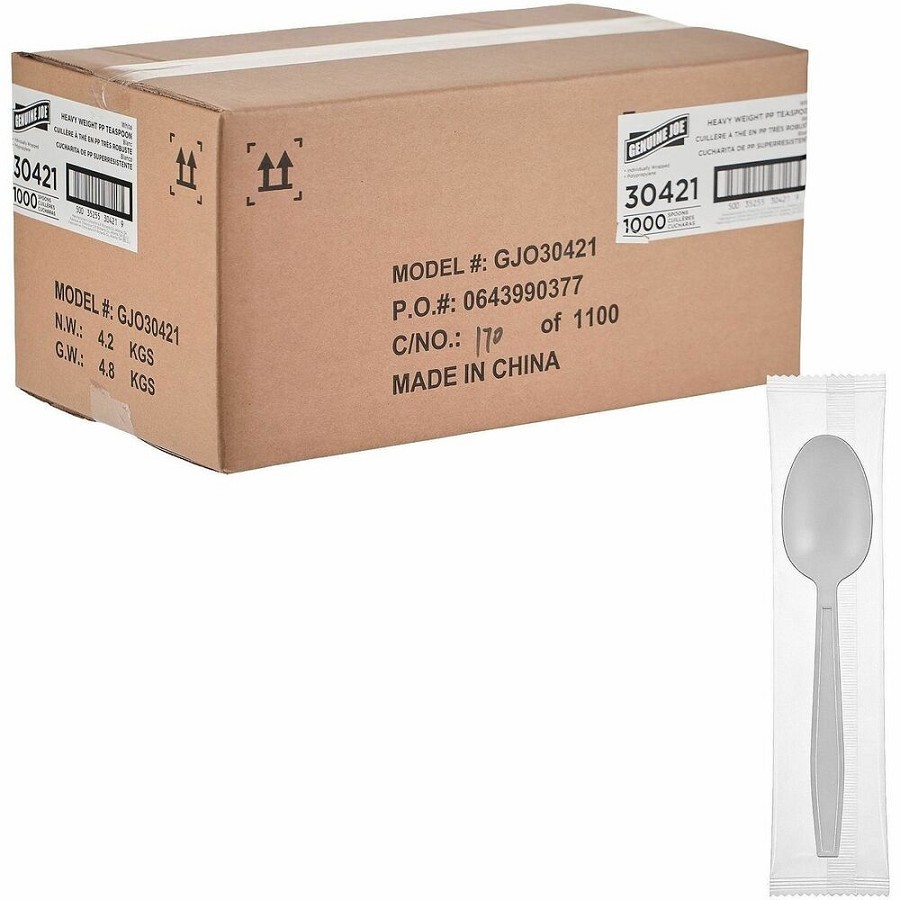 Genuine Joe Heavy-Weight Polypropylene Cutlery - Cutlery Set - Spoon - Fork - Food, Cafeteria - Disposable - Polypropylene - White - 1 Carton 