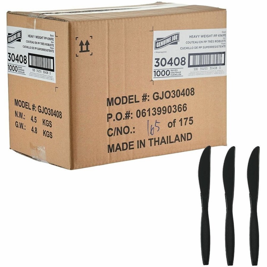 Genuine Joe Heavy-Weight Polypropylene Cutlery - Knife - Knife - Food, Cafeteria - Disposable - Polypropylene - Black - 1 Carton 