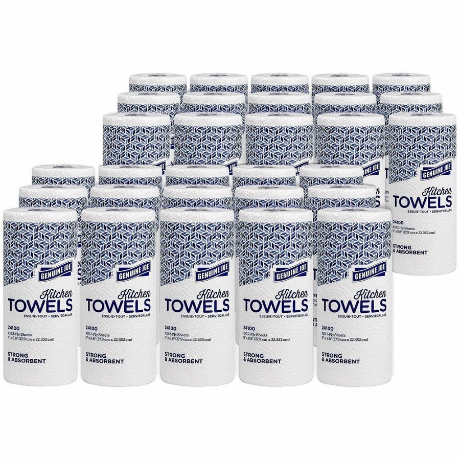 Genuine Joe Kitchen Roll Paper Towels - 2 Ply - 11' Width x 105.60' Length - 100 Sheets/Roll - White - 30 Rolls/Carton - 1 Carton 