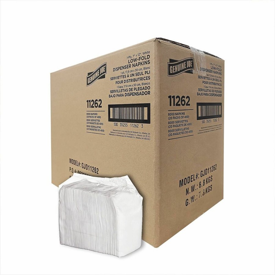 Genuine Joe Low-Fold Dispenser Napkins - Low-fold - White - 1 Carton 