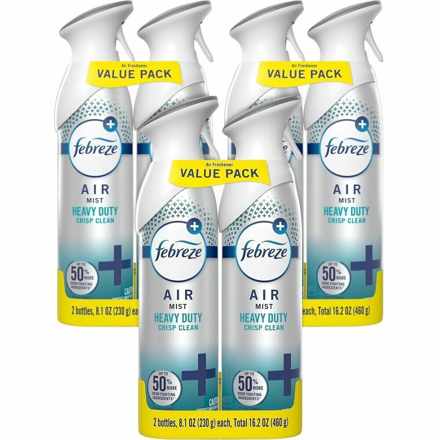 Febreze Heavy-Duty Air Freshener Spray - Spray - 8.1 fl oz (0.3 quart) - Crisp Clean - Odor Neutralizer, Heavy Duty, VOC-free - 2/Pack - 3 / Carton 