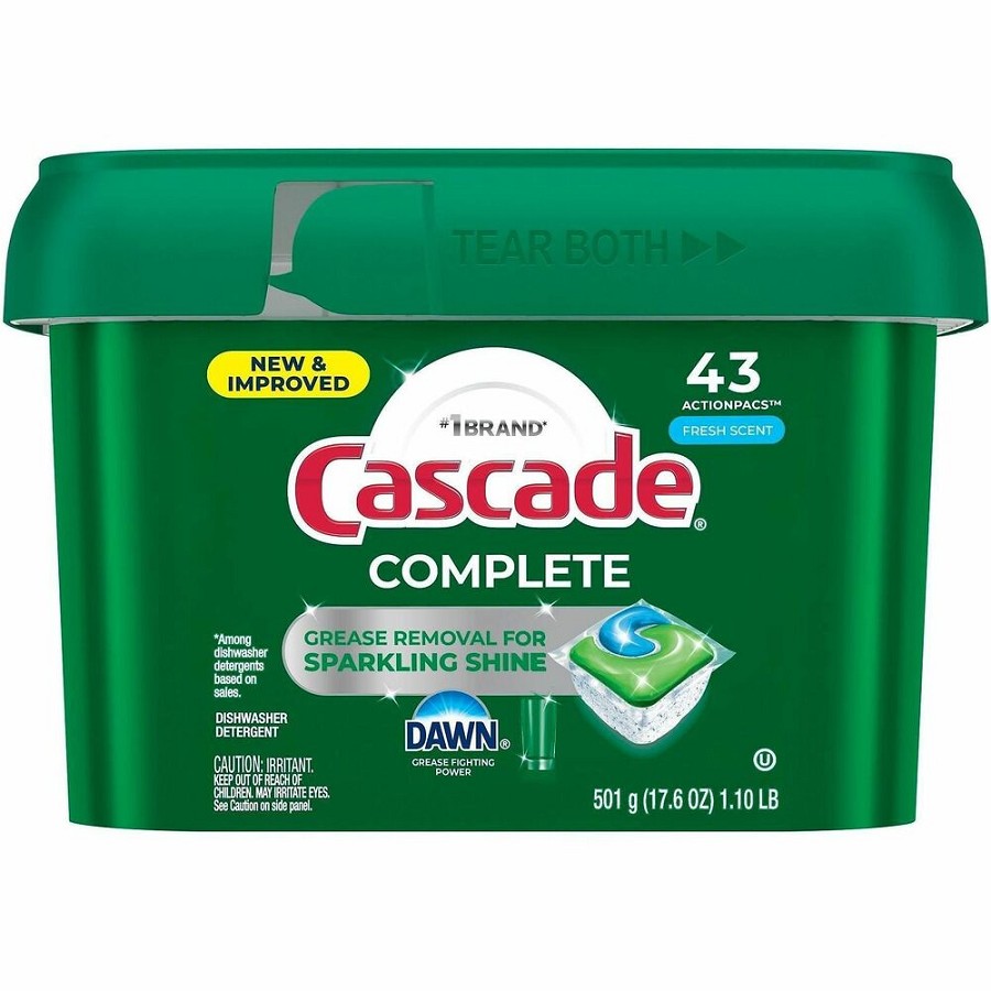 Cascade Complete ActionPacs - For Dish, Dishwasher - Pod - Fresh Scent - Recommended For: Residue Remover, Grease Remover, Food Remover, Grime Remover, Baked-on Food Remover, Spot Remover - Phosphate-free, Kosher - Green - 43 / Carton 
