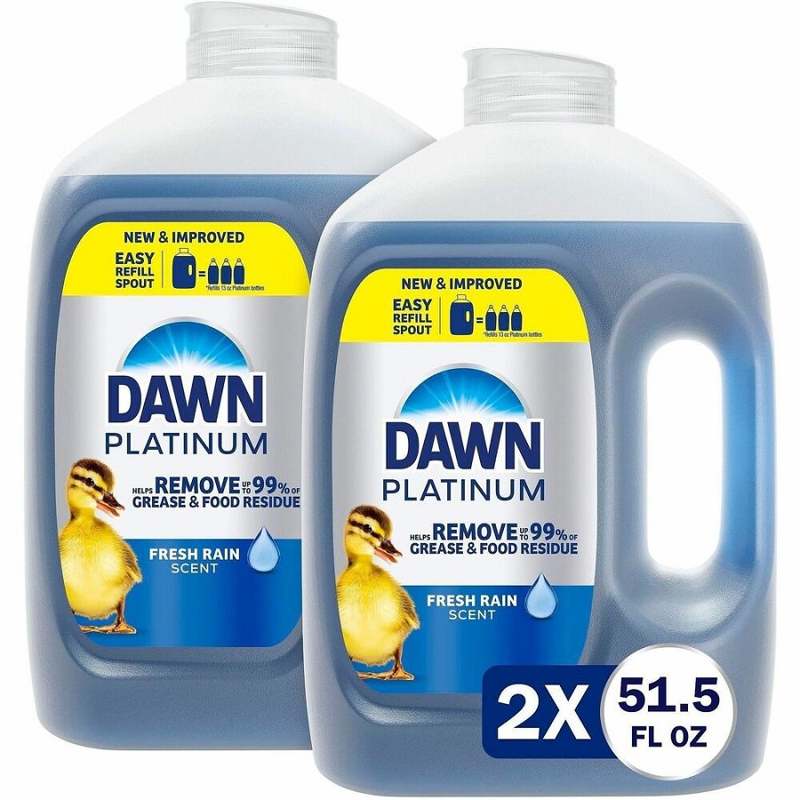 Dawn Platinum Dishwashing Soap - For Multipurpose - 51.5 fl oz (1.6 quart) - Fresh Rain Scent - Recommended For: Grease Remover, Grime Remover, Food Remover - Blue - 2 / Carton 