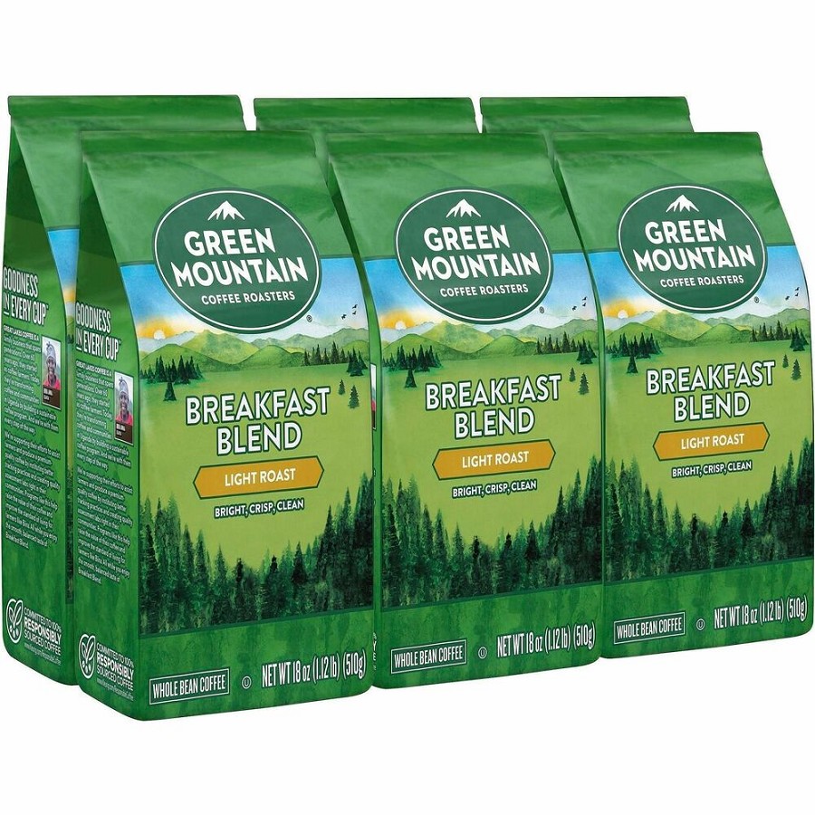 Green Mountain Coffee Roasters Whole Bean Breakfast Blend Coffee - Light - Whole Bean - Breakfast Blend - Kosher - 6 / Carton 