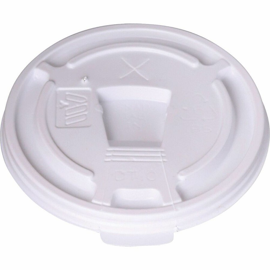 Genuine Joe Plastic Lids with Reclosable Slot - Plastic - White - 100 Lids/Pack - 10 / Carton 