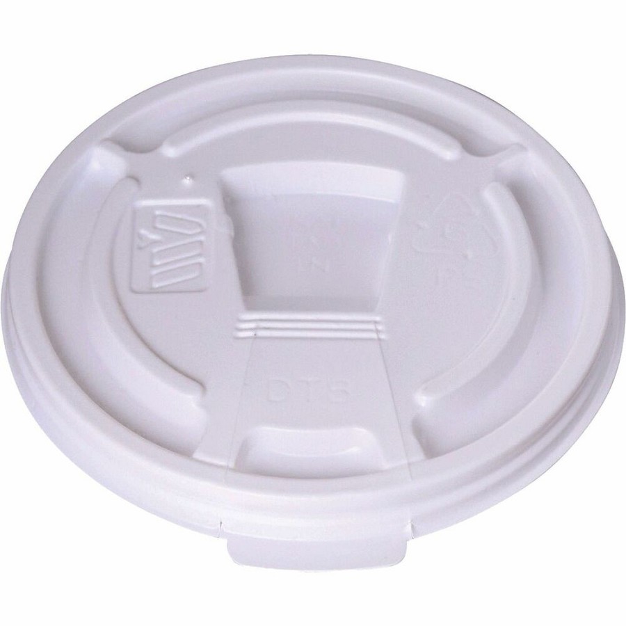 Genuine Joe Plastic Lids with Reclosable Slot - Plastic - White - 100 Lids/Pack - 10 / Carton 
