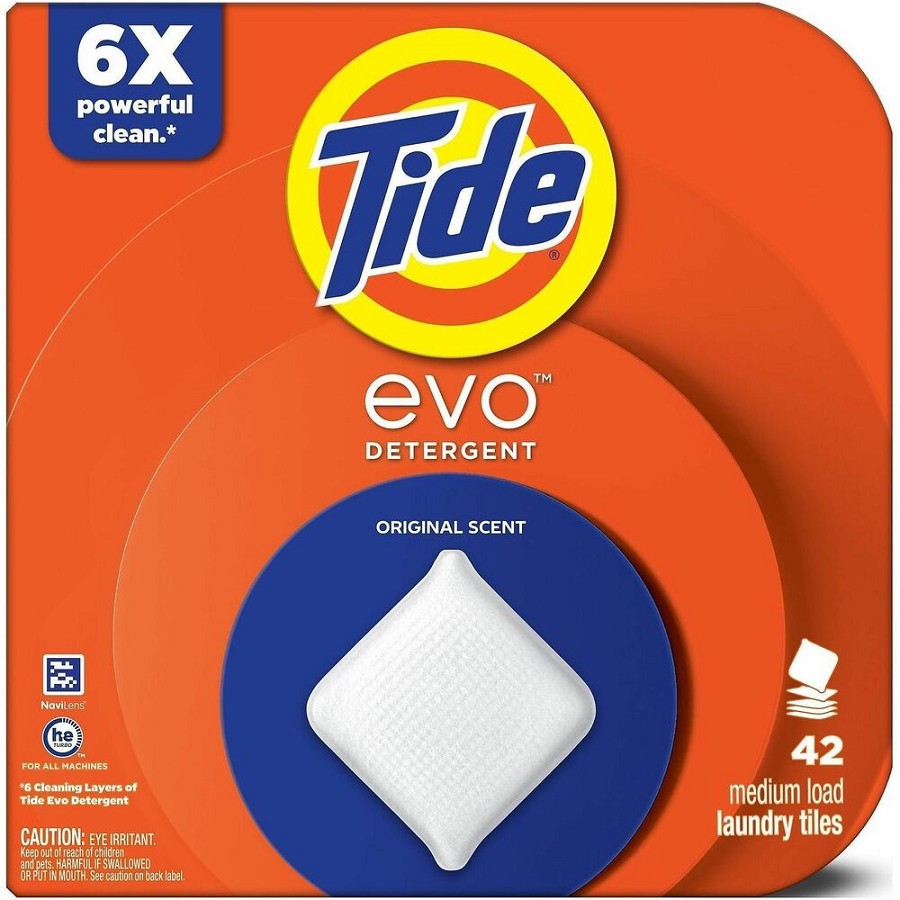 Tide Evo Laundry Detergent Tiles - For Laundry, Washing Machine - Concentrate - Original Scent - Recommended For: Stain Remover, Grass Stain Remover, Dirt Remover - Odor Neutralizer, Lightweight, No-mess - Orange42 / Carton 