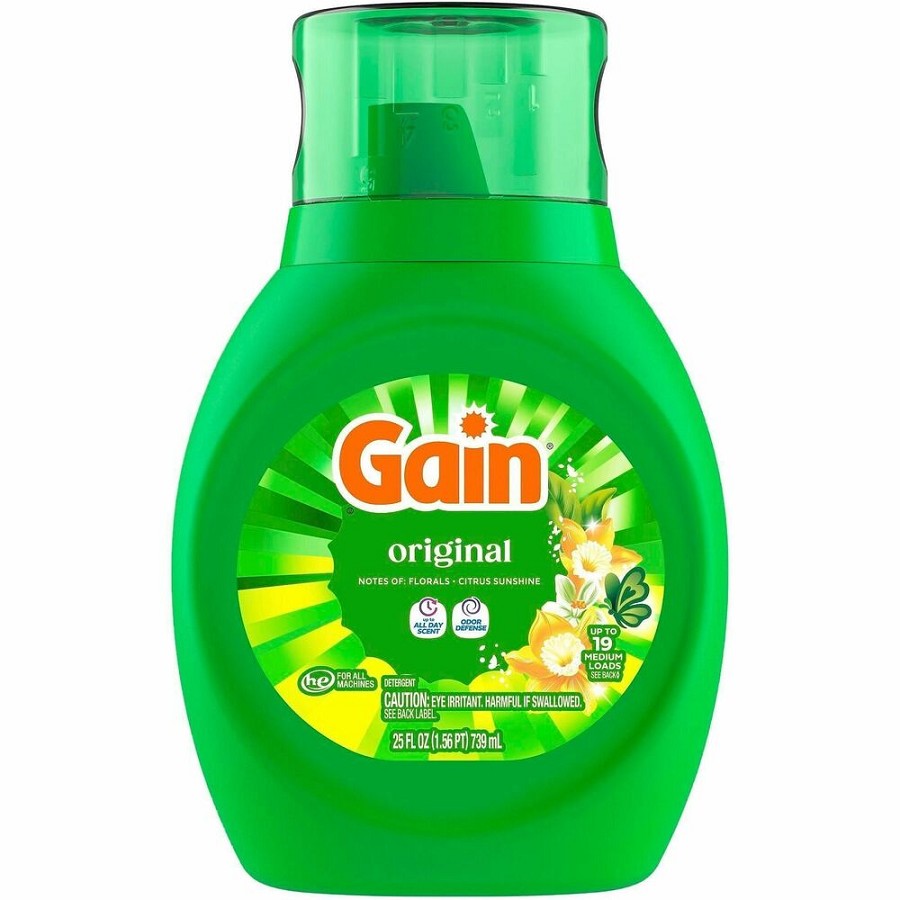 Gain Original Laundry Detergent - For Laundry, Washing Machine - Liquid - 25 fl oz (0.8 quart) - Original Scent - 19 Loads - Odor Neutralizer - Green6 / Carton 