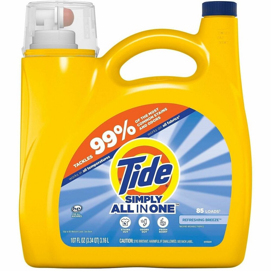 Tide Simply All-in-1 Detergent - For Laundry, Clothes - Liquid - 107 fl oz (3.3 quart) - Refreshing Breeze, Clean Scent - 85 Loads - Recommended For: Dirt Remover, Stain Remover, Odor Remover - Odor Neutralizer - Yellow Jug 