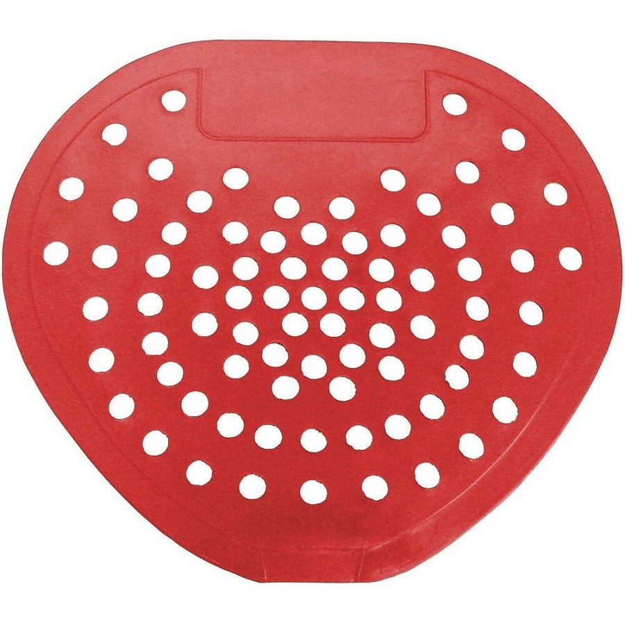 Genuine Joe Vinyl Urinal Screens - Lasts upto 30 Days - Odor Control, Flexible - 1 Carton - Red 