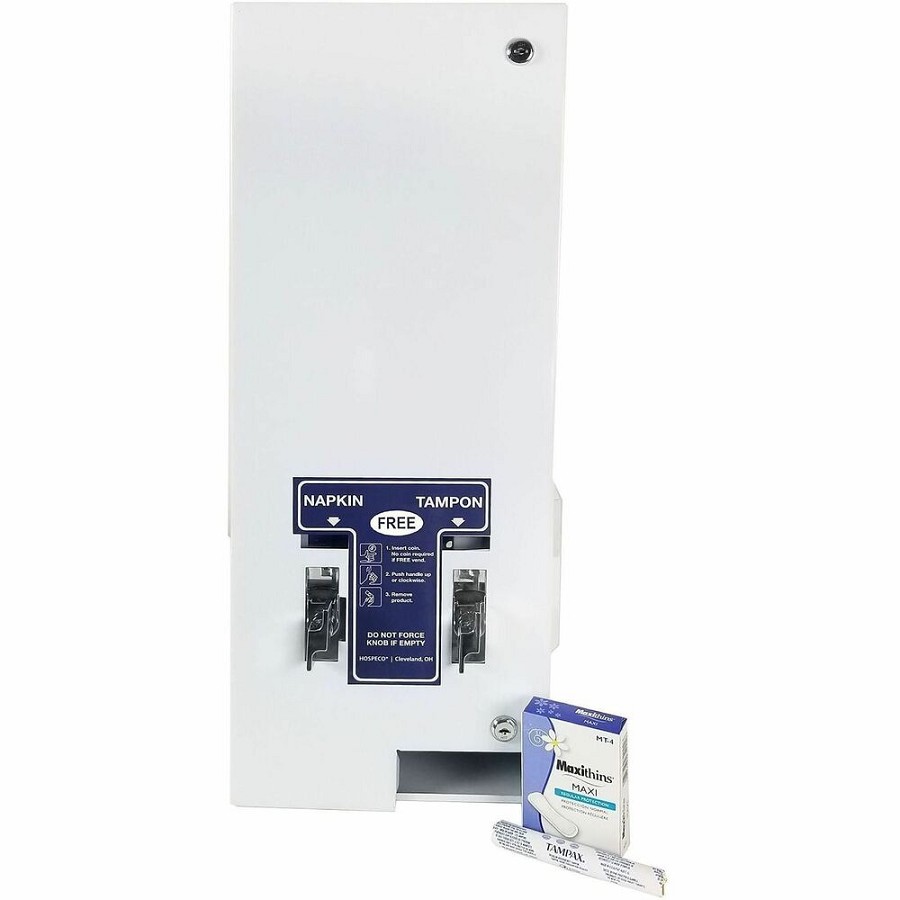 Genuine Joe Sanitary Napkin/Tampon Dispenser - White - 1 Carton 