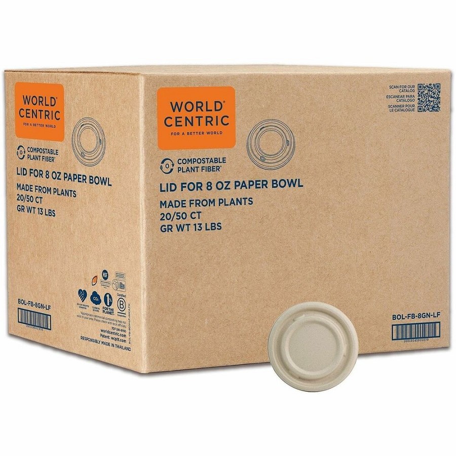 World Centric Compostable Fiber Lids - Plant Fiber - Beige - 50 Lids/Pack - 2 / Carton 