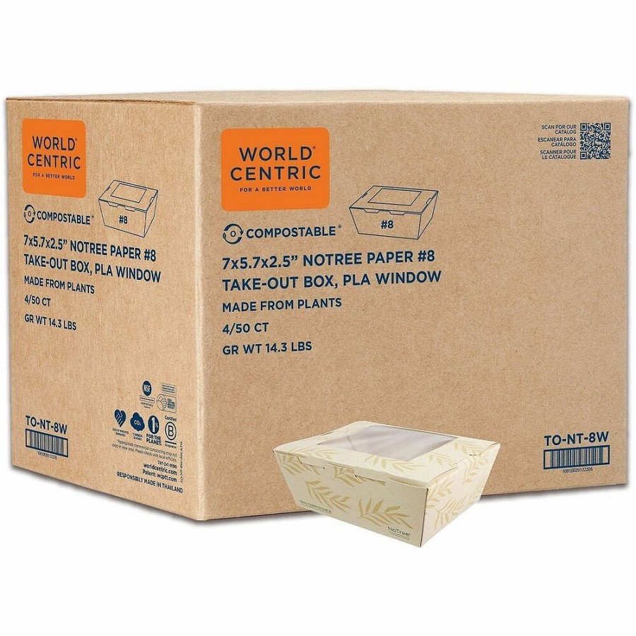 No Tree 46oz Paper Folded Takeout Containers - Food Storage, Commercial - Natural - Paper, Polylactic Acid (PLA) Body - 200 / Carton 