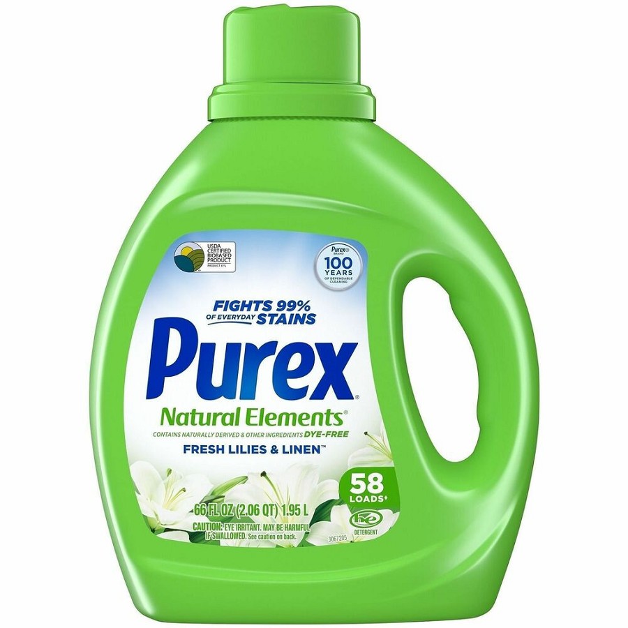 Purex Natural Elements Liquid Detergent - For Washing Machine, Clothing - Liquid - 66 fl oz (2.1 quart) - Lilies, Linen Scent - Recommended For: Stain Remover - Dye-free, Hypoallergenic, Skin-friendly - Clear 