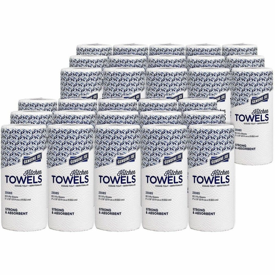 Genuine Joe Kitchen Roll Paper Towels - 2 Ply - 11' Width x 93.60' Length - White - Paper - 30 Rolls Per Roll - 100 Towels/Roll 