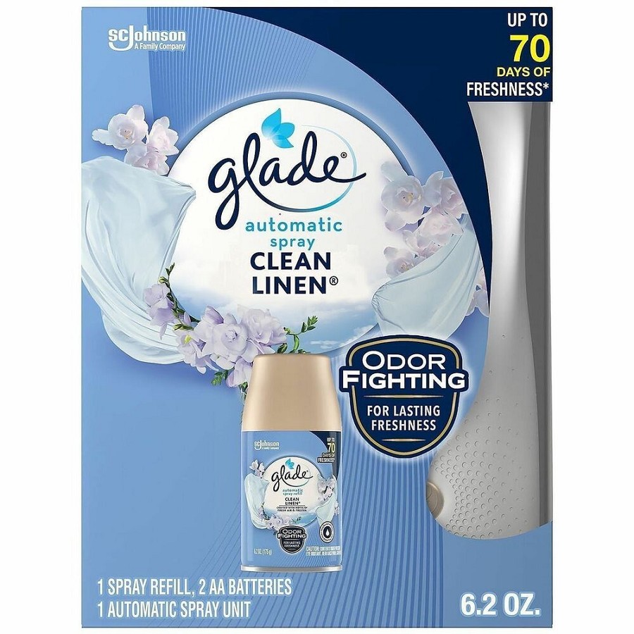 Glade Automatic Spray Refill & Holder Kit - 6.2 fl oz (0.2 quart) - Fresh, Clean Linen - 70 Day - Odor Neutralizer, Long Lasting 