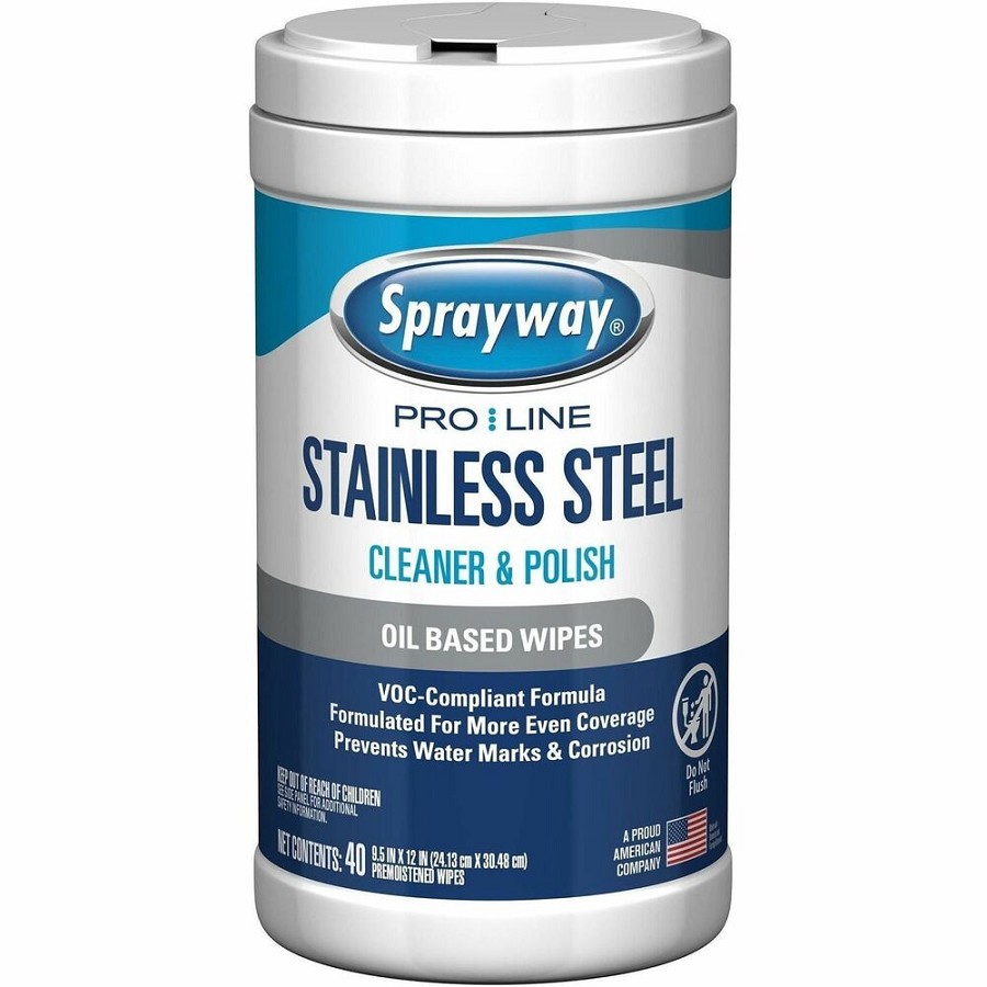 Sprayway Stainless Steel Wipes - For Stainless Steel, Commercial, Industry - Recommended For: Fingerprint Remover, Smudge Remover, Residue Remover - Cleanse, Water Based, Non-abrasive, Quick Drying, Fingerprint Resistant, Residue-free, Smudge Resistant, S 