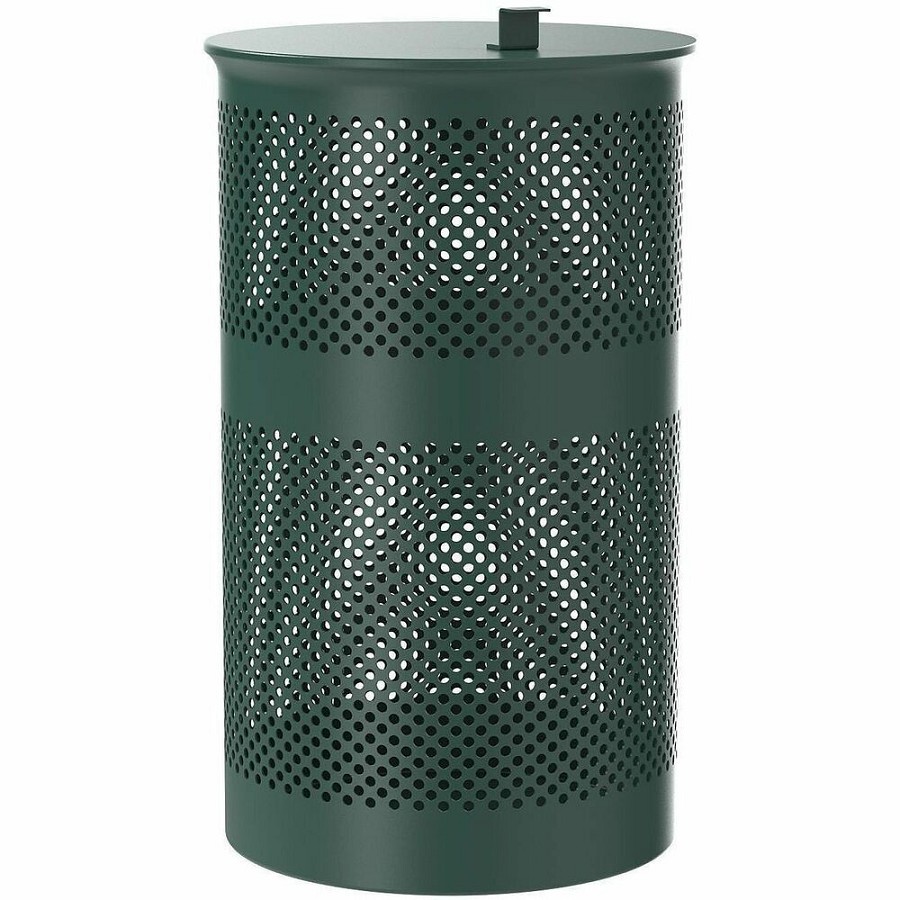 Furloo 13-Gallon Pet Waste Trash Can - Open Top - Hinged Lid - 13 gal Capacity - Round - For Commercial, Outdoor, Residential - Heavy Duty, Powder Coated, Wall Mountable, Weather Resistant, Rust Proof, Non-slip, Sturdy, Durable, UV Resistant, Corrosion Re 