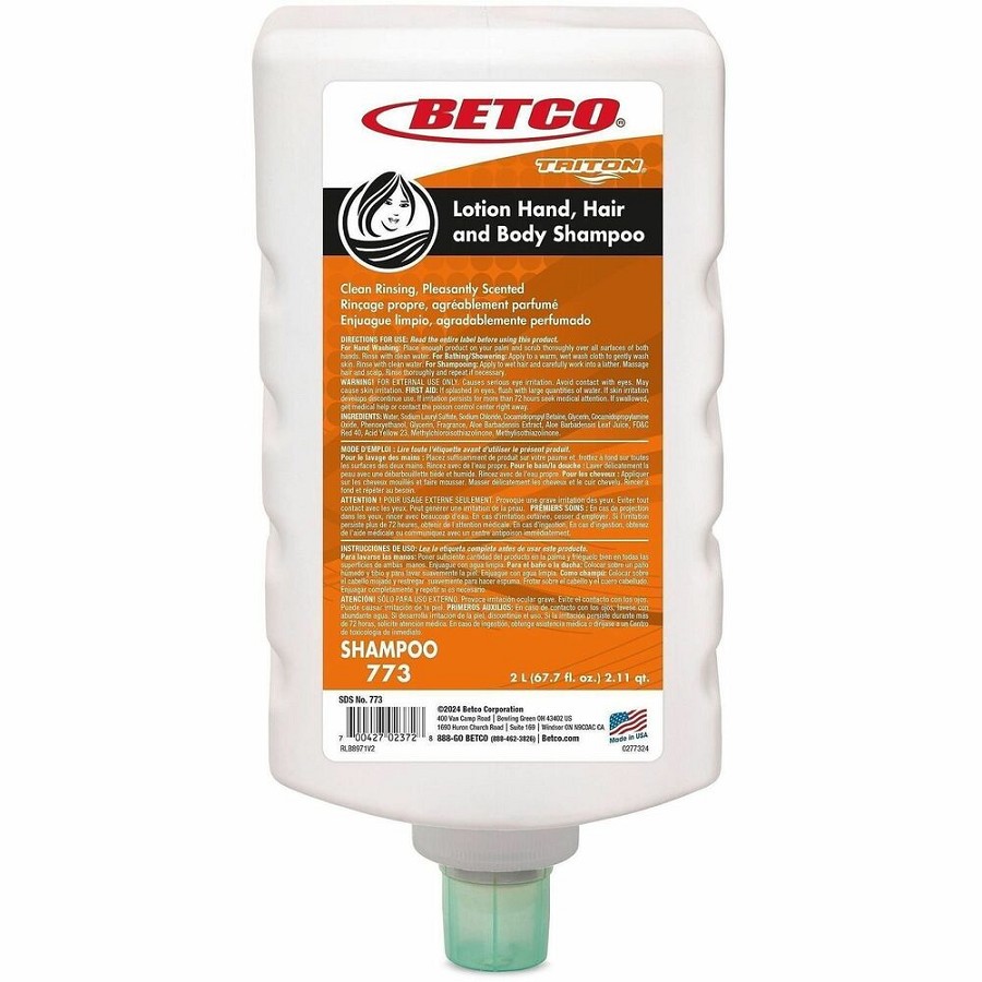 Betco Lotion Hair & Body Shampoo - Mandarin Grapefruit Scent - 67.6 fl oz (2 L) - Bottle Dispenser - Hair, Body, Hand, Skin, School, Daycare, Spa, Locker Room, Hotel, Resort - Peach - Anti-irritant - 6 / Carton 