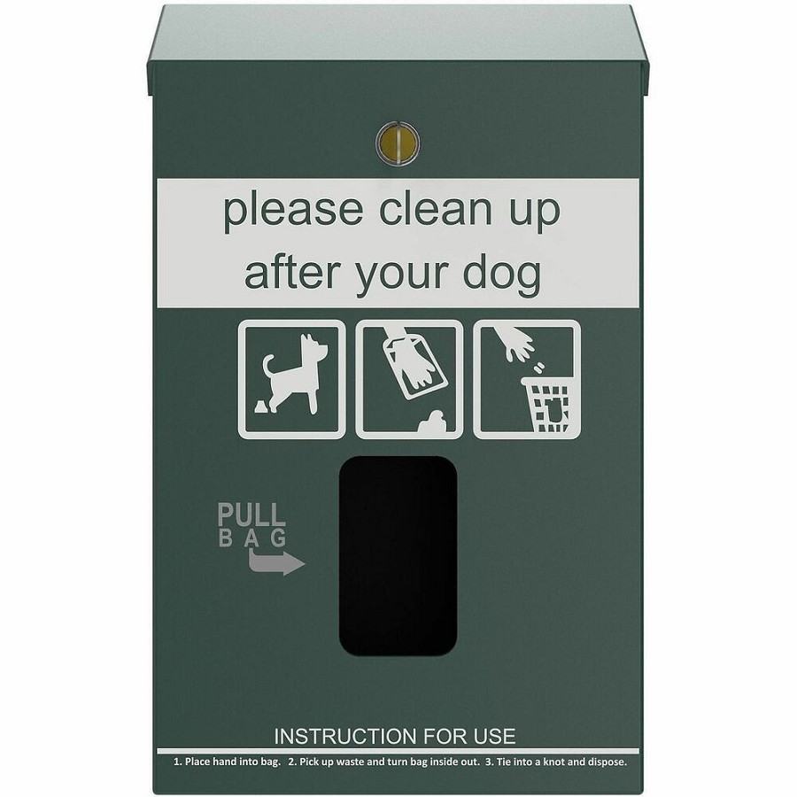Furloo Wall-Mount Pet Waste Header Bag Dispenser - Green - Galvanized Steel - Heavy Duty, Locking Mechanism, Rust-free, Moisture Resistant, Weather Resistant, Powder Coat Finish, Wall Mountable - 16.5' Height x 9.8' Width x 3.5' Depth 