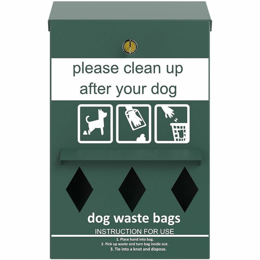 Furloo Wall-Mount Pet Waste Roll Bag Dispenser - Green - Galvalume Steel - Heavy Duty, Durable, Rust-free, Long Lasting, Weather Resistant, Powder Coat Finish, Wall Mountable, Locking Mechanism - 16.5' Height x 9.8' Width x 3.5' Depth 
