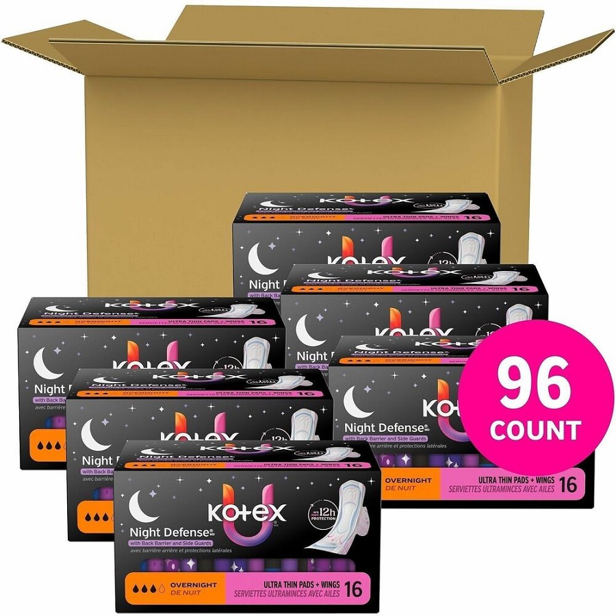 U by Kotex Ultra Thin Overnight Pads - With Wings - Overnight - Absorbent, Anti-leak, Hypoallergenic, Chlorine-free - 16/Box - 6 / Carton 