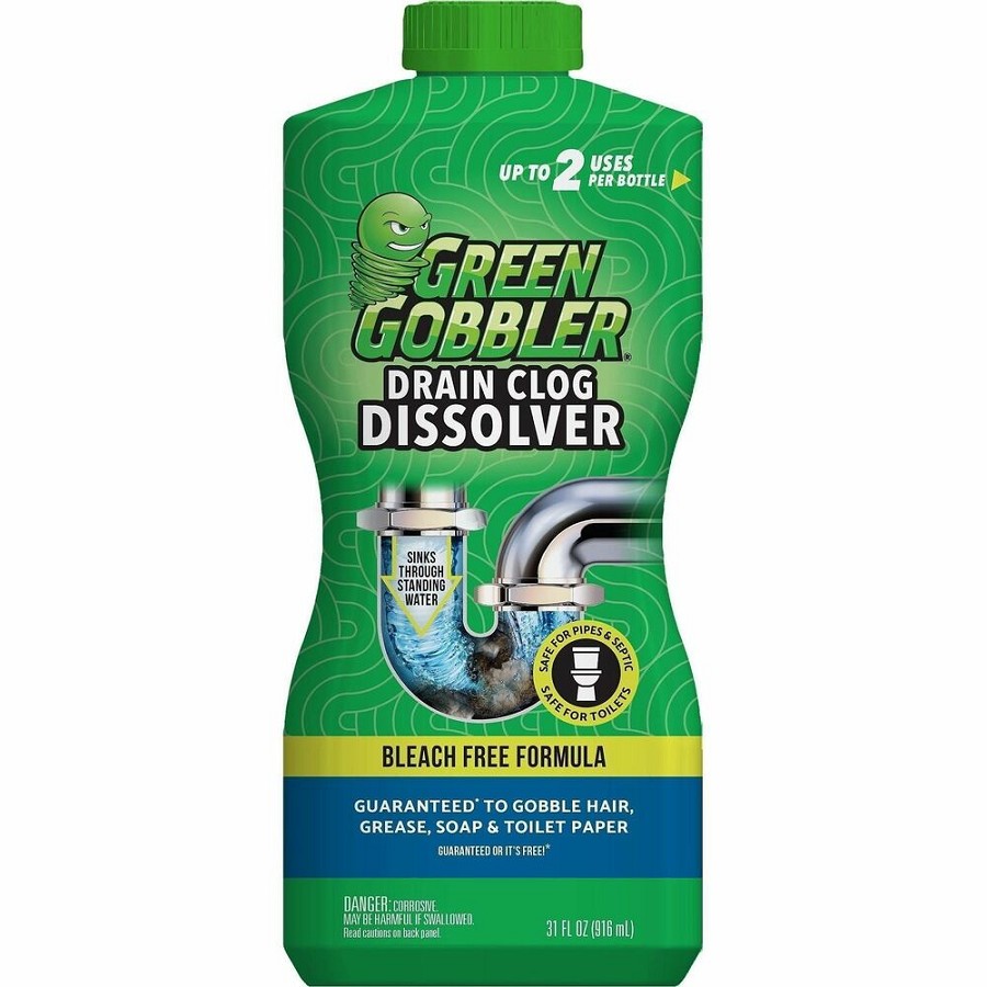 Green Gobbler Drain Clog Dissolver - For Drain, Toilet, Tub, Sink, Multipurpose - Liquid - 31 fl oz (1 quart) - Recommended For: Clog Remover, Soap Scum Remover, Organic Matter Remover, Grease Remover, Hair Remover, Paper Remover - Flushable, Bleach-free, 