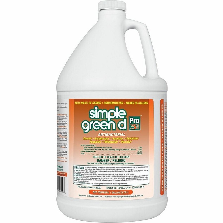 Simple Green Disinfectant Pro 3 - For Multipurpose - Concentrate - 128 fl oz (4 quart) - Recommended For: Germs Remover, Residue Remover, Virus Remover, Mold Remover, Mildew Remover, Fungi Remover, Spore Remover - Disinfectant, Odor Neutralizer - Green 