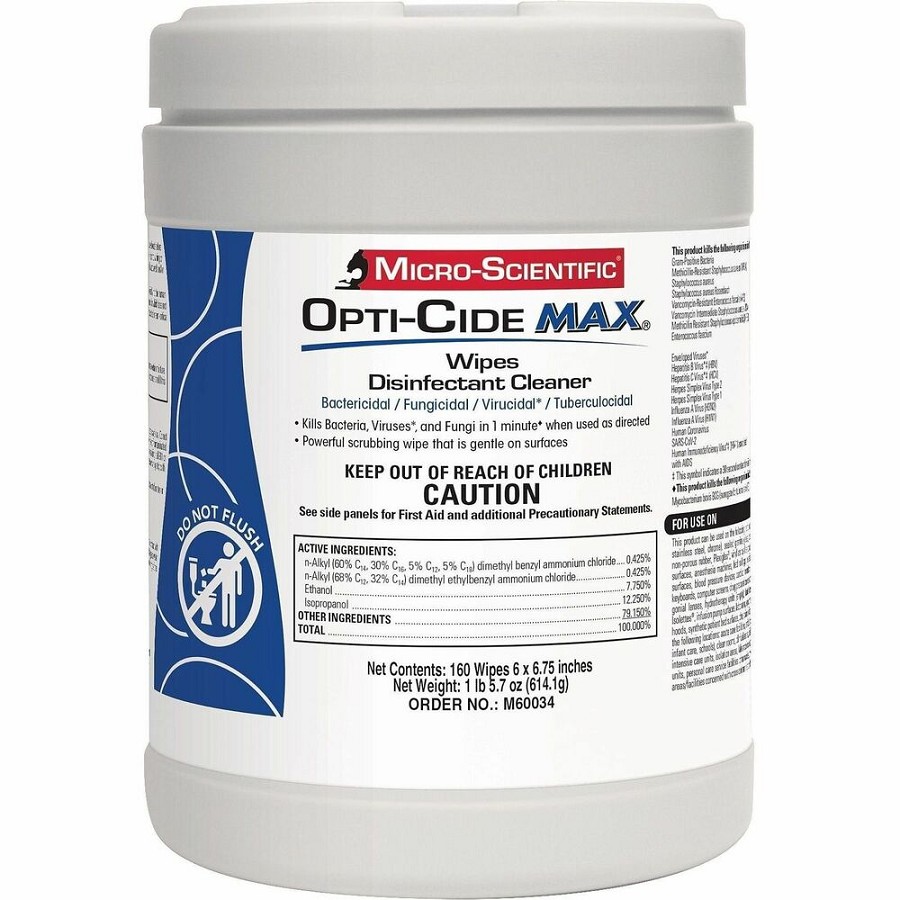 MICRO-SCIENTIFIC Opti-Cide MAX Wipes - For Multi Surface - Wipe - Recommended For: Bacteria Remover - Disinfectant - Gray - 12 / Carton 