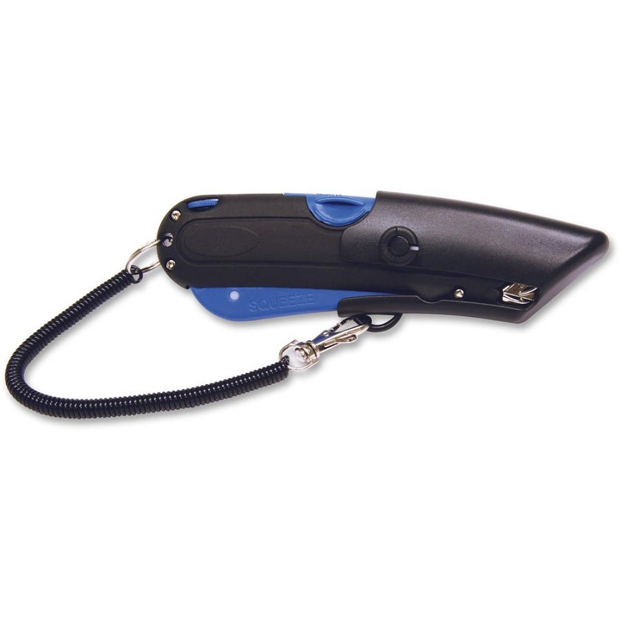 COSCO Blade Storage Holster Utility Knife - 3 Blade - Retractable, Lanyard - Black, Blue - 1 Each 