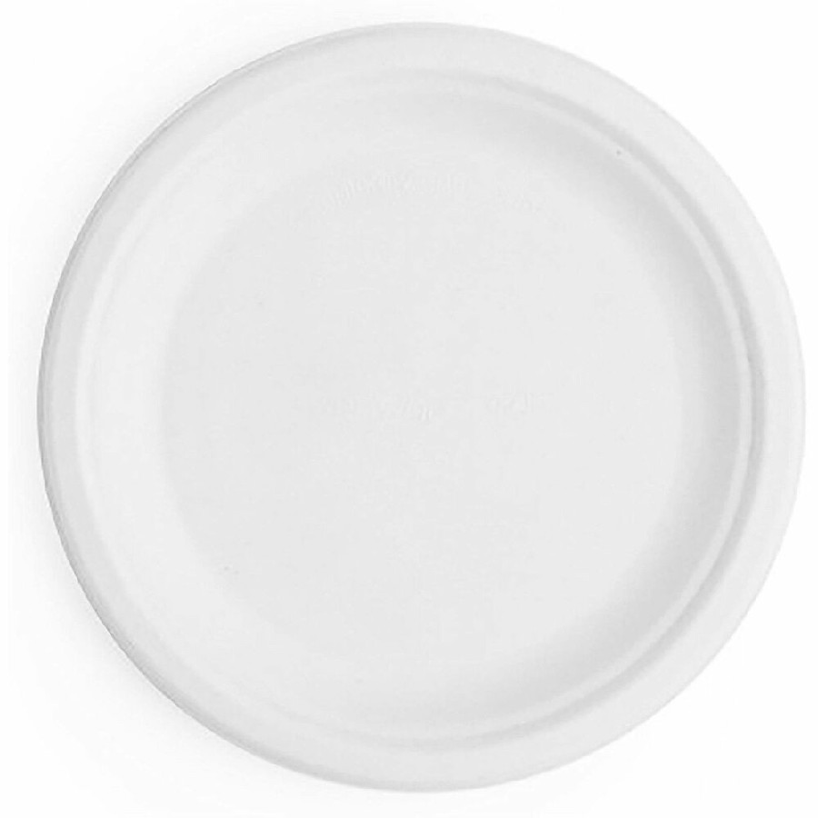 Vegware Nourish 7in Plate, White Molded Fiber - Food - 7' Diameter - White - Molded Fiber, Sugarcane Body - 125 / Pack 