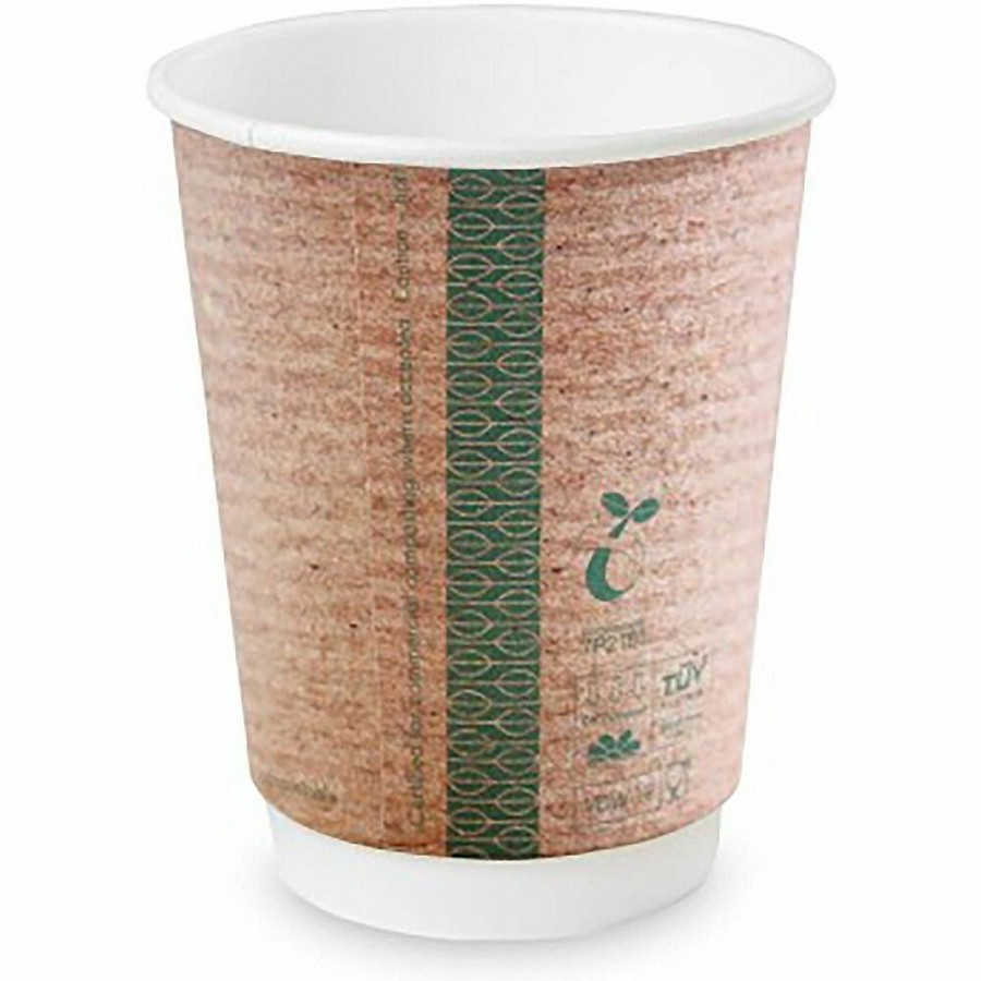 Vegware Double-Wall Hot Cups - 12 fl oz - Brown - Polylactic Acid (PLA) - Coffee, Tea, Hot Drink, Soup - 500 / Carton 