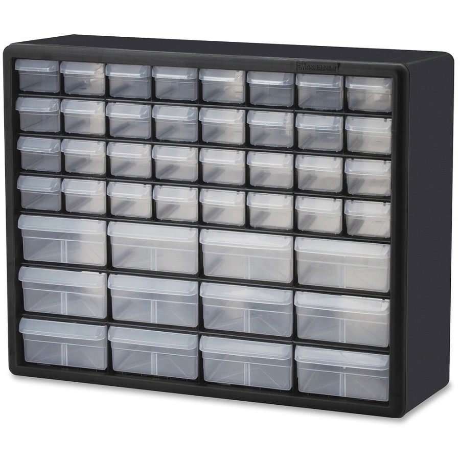Akro-Mils 44-Drawer Stackable Storage Cabinets - 44 Compartment(s) - 15.80' Height6.40' Depth x 20' Length - Unbreakable, Stackable, Finger Grip - Black - Polystyrene - 1 Each 