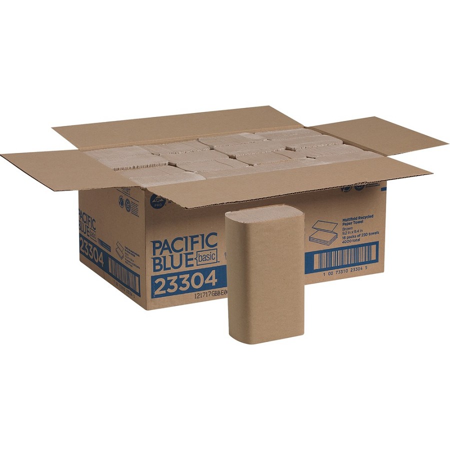 Pacific Blue Basic Recycled Multifold Paper Towel - 9.50' Width x 9.25' Length - Brown - 250/Pack - 16 / Carton 