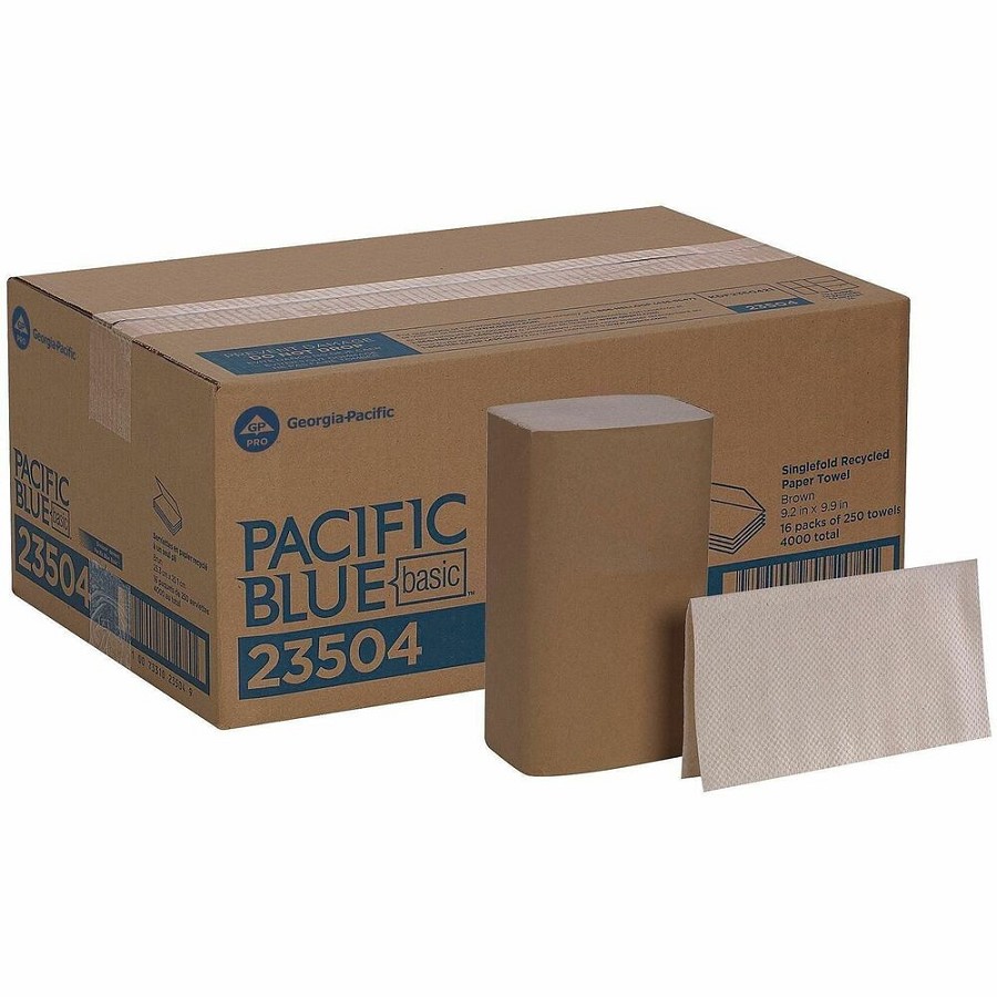 Pacific Blue Basic S-Fold Recycled Paper Towels - 9.25' Width x 10.25' Length - Natural - 250/Pack - 16 / Carton 