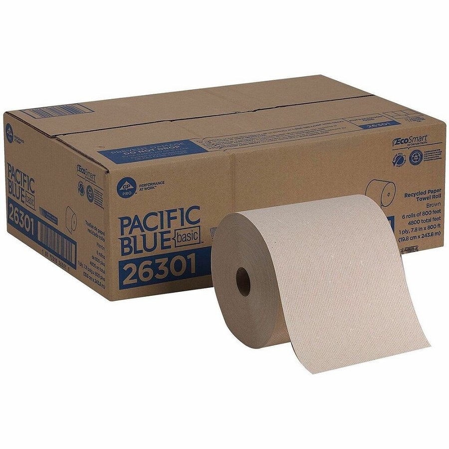 Pacific Blue Basic Recycled Hardwound Paper Roll Towel - 1 Ply - 7.87' Width x 800 ft Length - Brown - 6 / Carton 