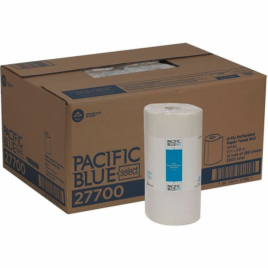 Pacific Blue Select Perforated Paper Towel Roll - 2 Ply - 8.80' Width x 11' Length - 250 Sheets/Roll - White - 12 / Carton 