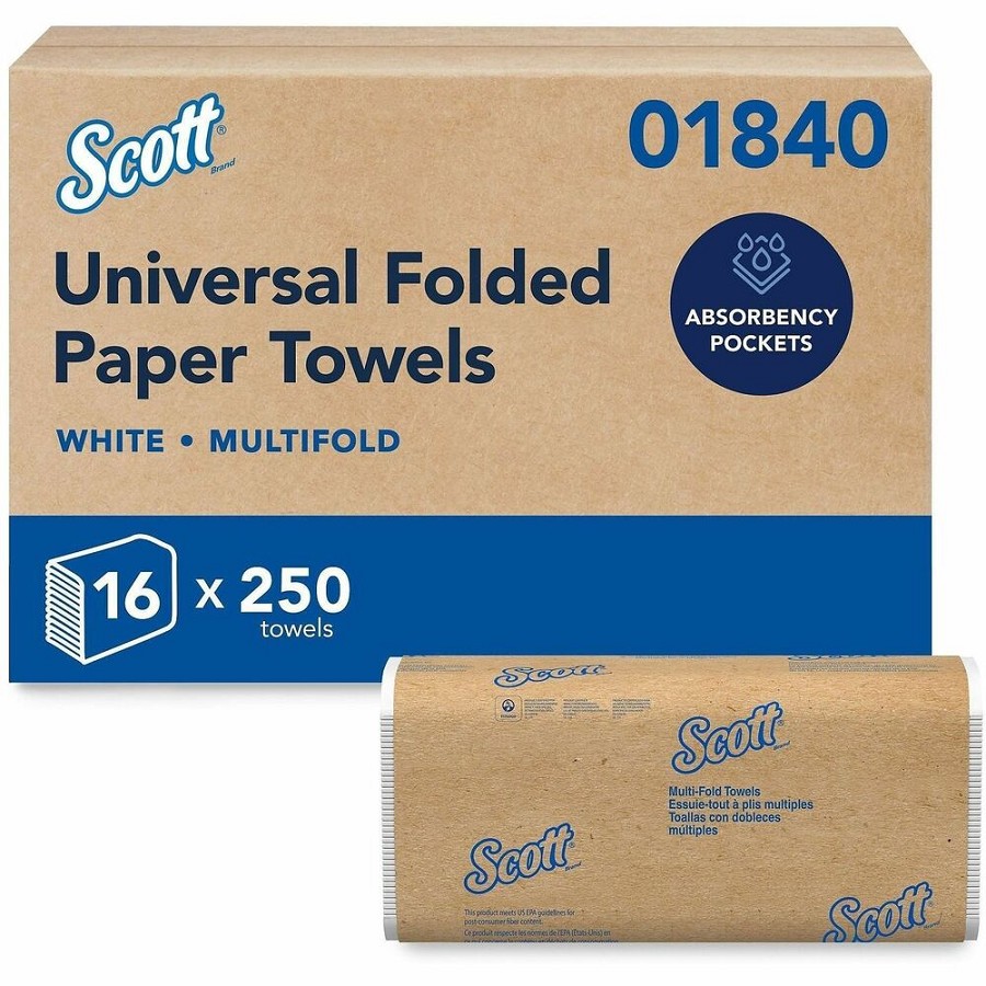 Scott Multifold Paper Towels with Absorbency Pockets - 9.20' Width x 9.40' Length - White - 250/Pack - 16 / Carton 