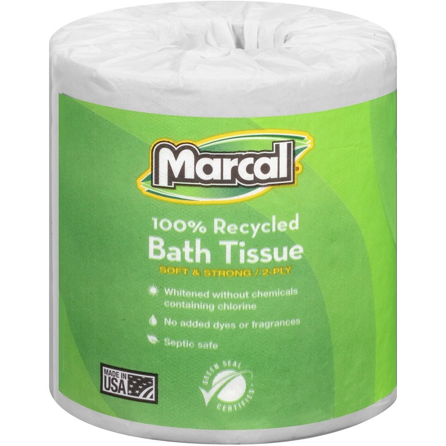 Marcal 100% Recycled, Soft & Absorbent Bathroom Tissue - 2 Ply - 336 Sheets/Roll - White - 48 / Carton 