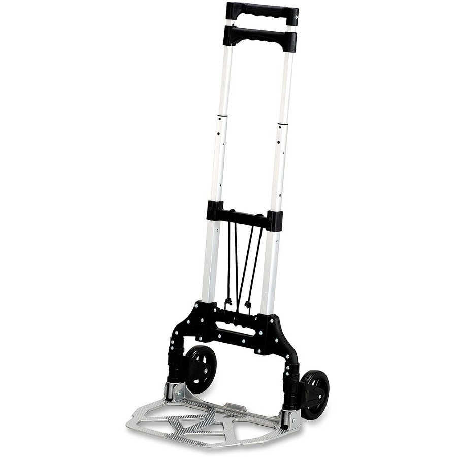 Safco Stow-Away Hand Truck - Telescopic Handle - 110 lb Load Capacity - 4 Casters - 5' Caster Size - Aluminum - 16.25' Width x 25' Depth x 39.50' Height - Aluminum Frame - Silver, Black - 1 Each 