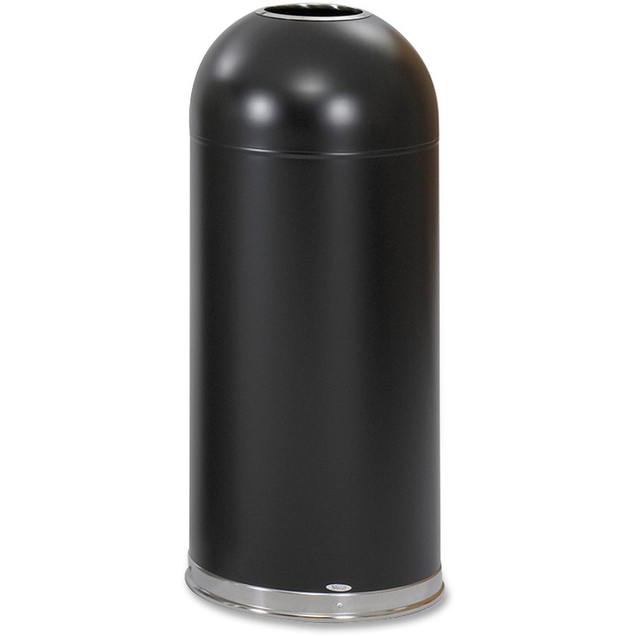 Safco Open Top Dome Waste Receptacle - 15 gal Capacity - Round - 15' Opening Diameter - 37' Height - Stainless Steel - Black - 1 Each 