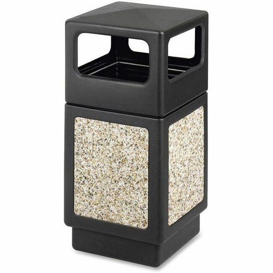 Safco Indoor/outdoor Square Receptacles - 38 gal Capacity - 39.3' Height x 18.3' Width x 18.3' Depth - Polyethylene - Black - 1 Each 