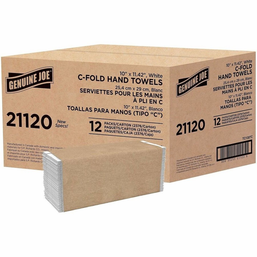 Genuine Joe Paper Towel C-fold 200 sheets White - 1 Ply - C-fold - 13' Width x 10' Length - embossed design - White - Fiber, Paper - 200 Sheets/Pack - 12 / Carton 