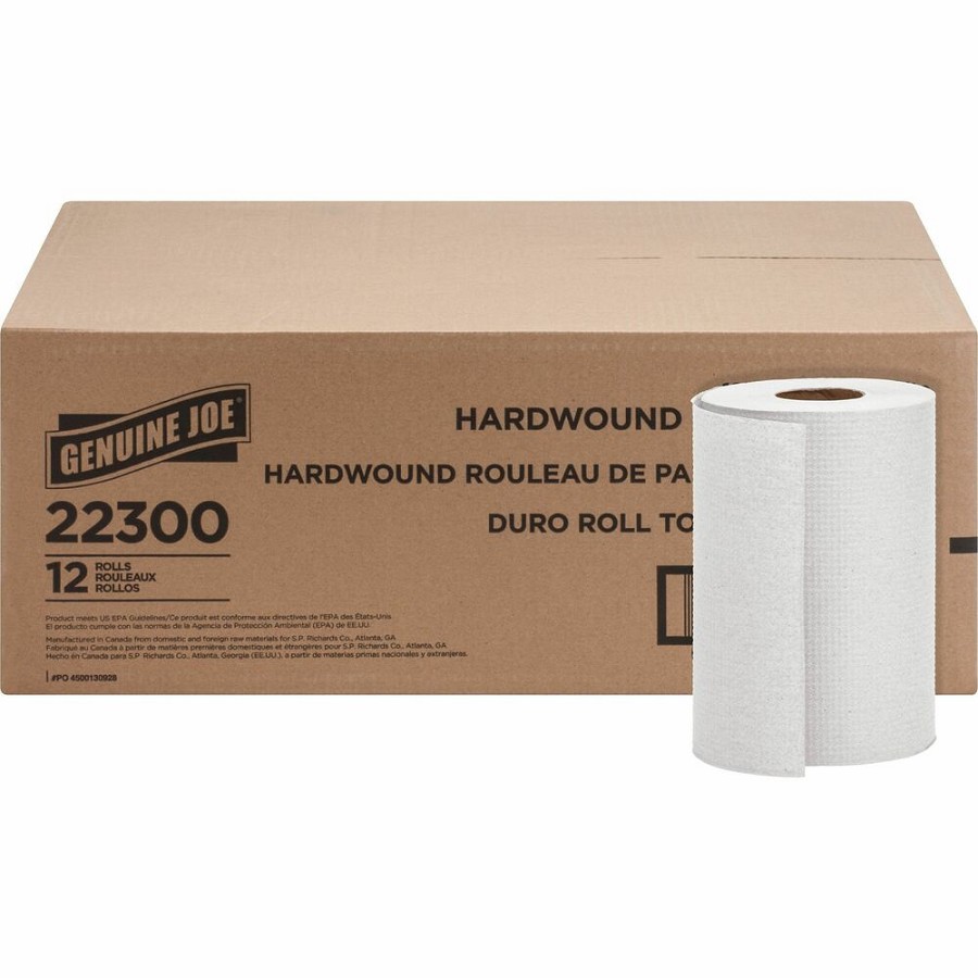 Genuine Joe Hardwound Roll Paper Towels - 7.87' Width x 350 ft Length - 2' Core - White - 12 / Carton 