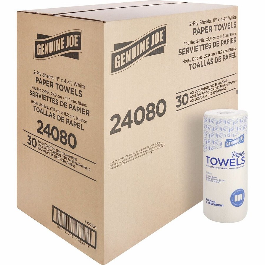 Genuine Joe Kitchen Roll Flexible Size Towels - 2 Ply - 1 5/8' Core - White - 30 / Carton 