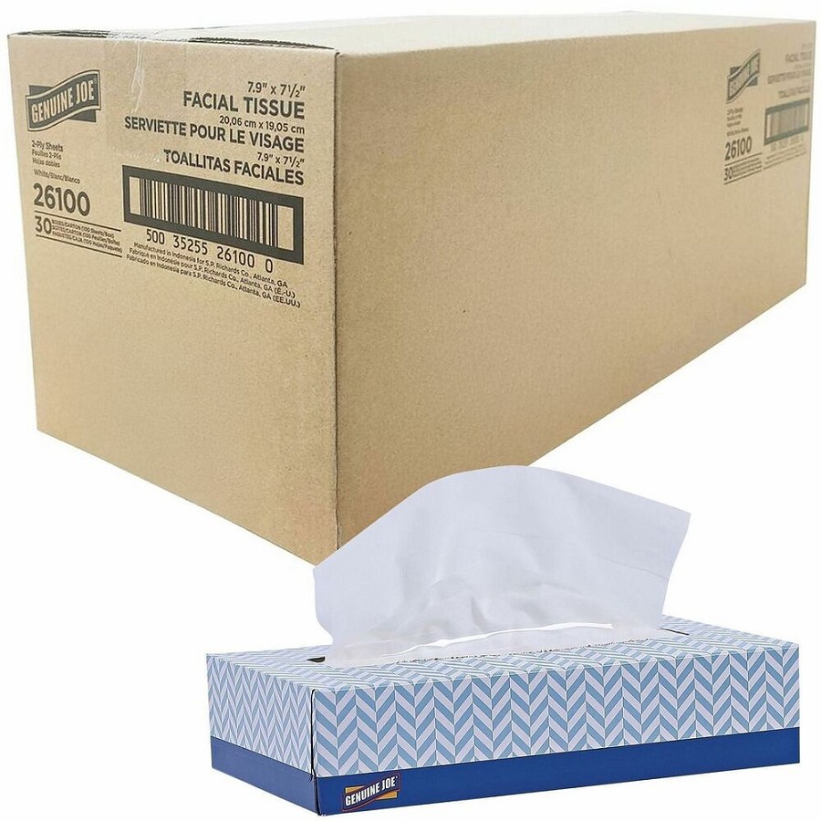Genuine Joe 26100 Facial Tissue - 2 Ply - WhiteBox - 100/Box - 30 / Carton 