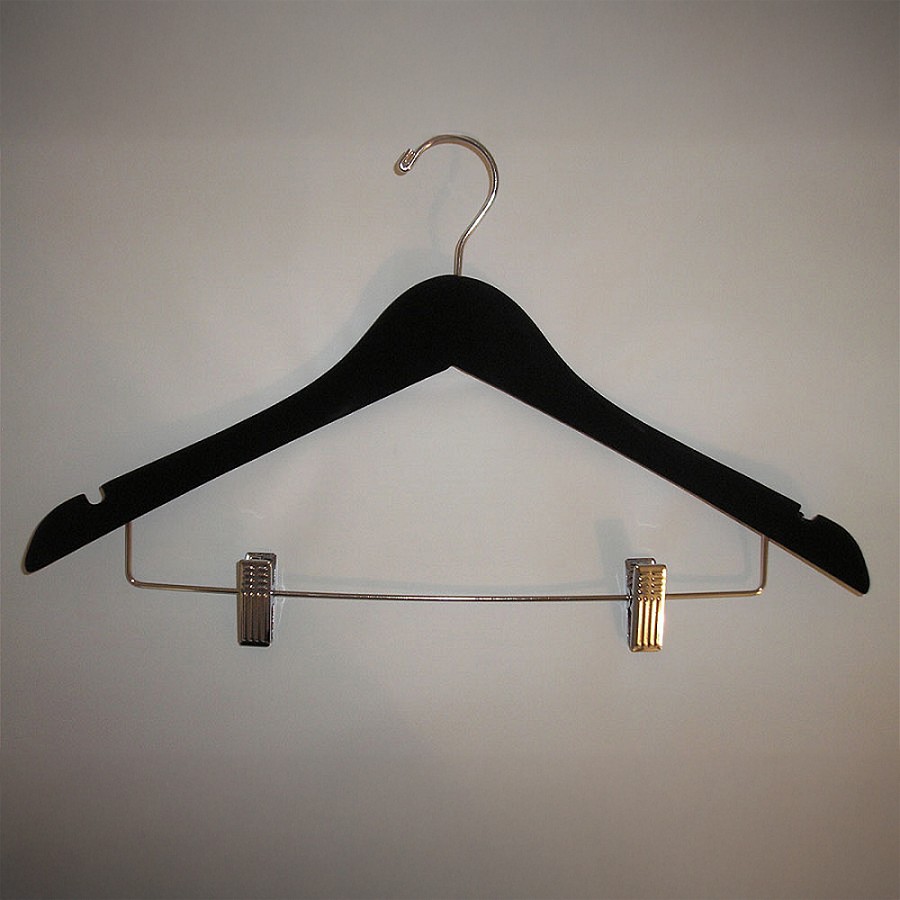 Styles 17' Ladies Contour Suit Wood Hanger With Lock Bar, Black/Chrome, 100 Per Case Price Per Case 