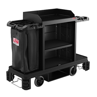 Suncast Commercial Full Size Standard Housekeeping Cart With Premium Upgrades & 360° Adjustable Caster System 