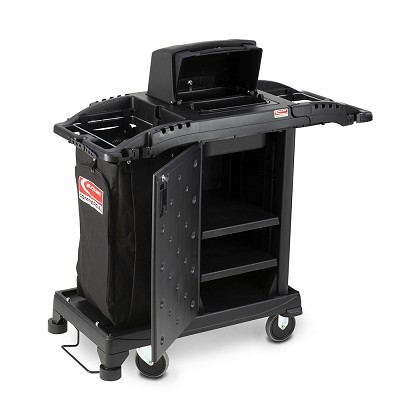 Suncast Commercial Compact High-Security Housekeeping Cart With Premium Upgrades 
