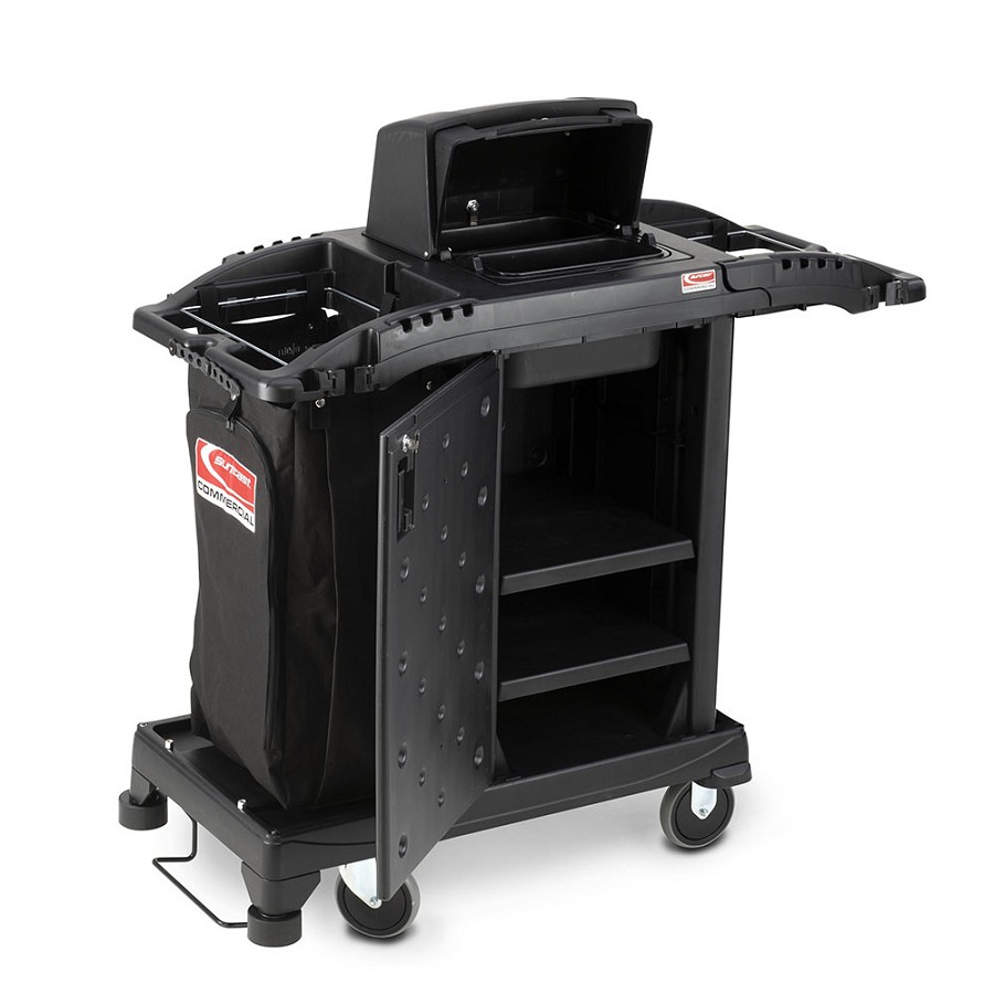Suncast Commercial Compact High-Security Housekeeping Cart With Premium Upgrades 